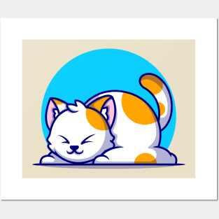 Cute Fat Cat Sleeping Cartoon Posters and Art